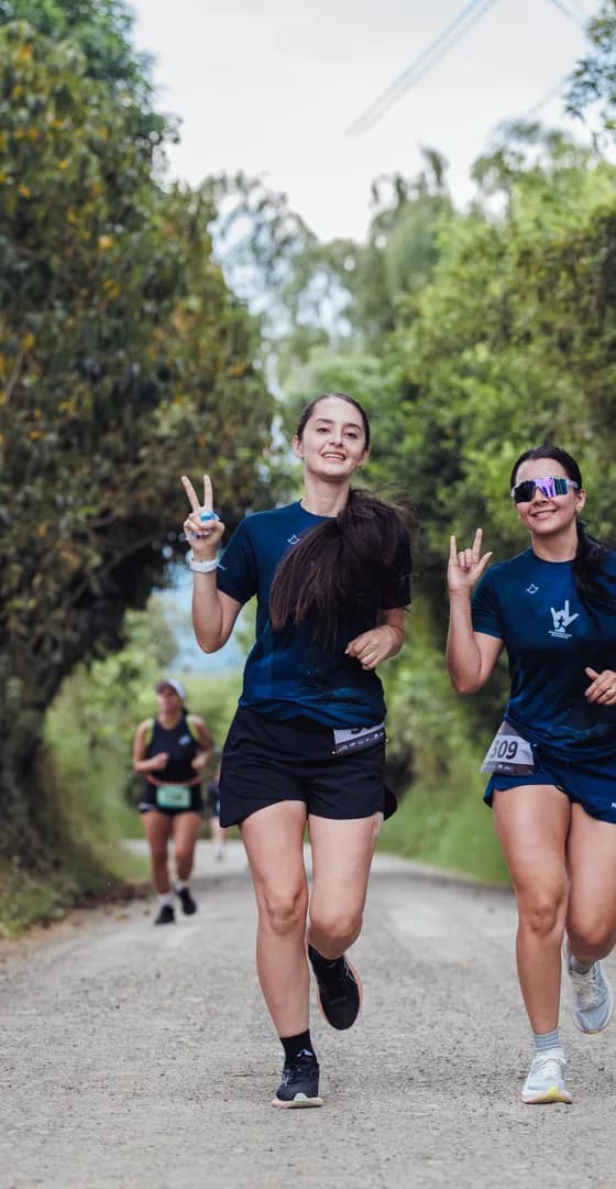 Two runners on a country lane